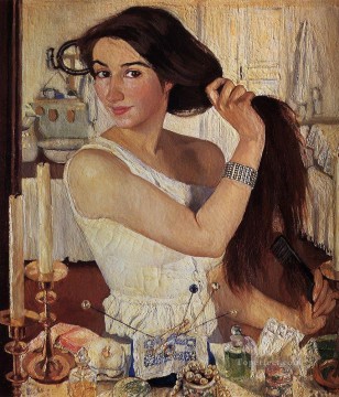 at the dressing table 1909 Russian Oil Paintings